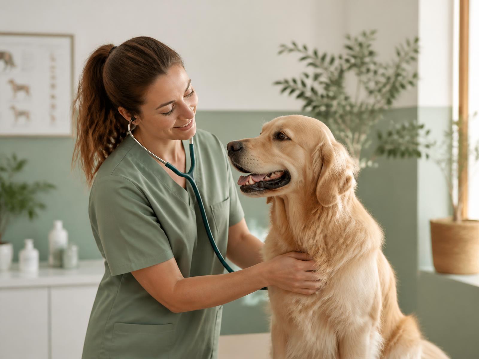 Vétérinaire auscultant un chien en consultation